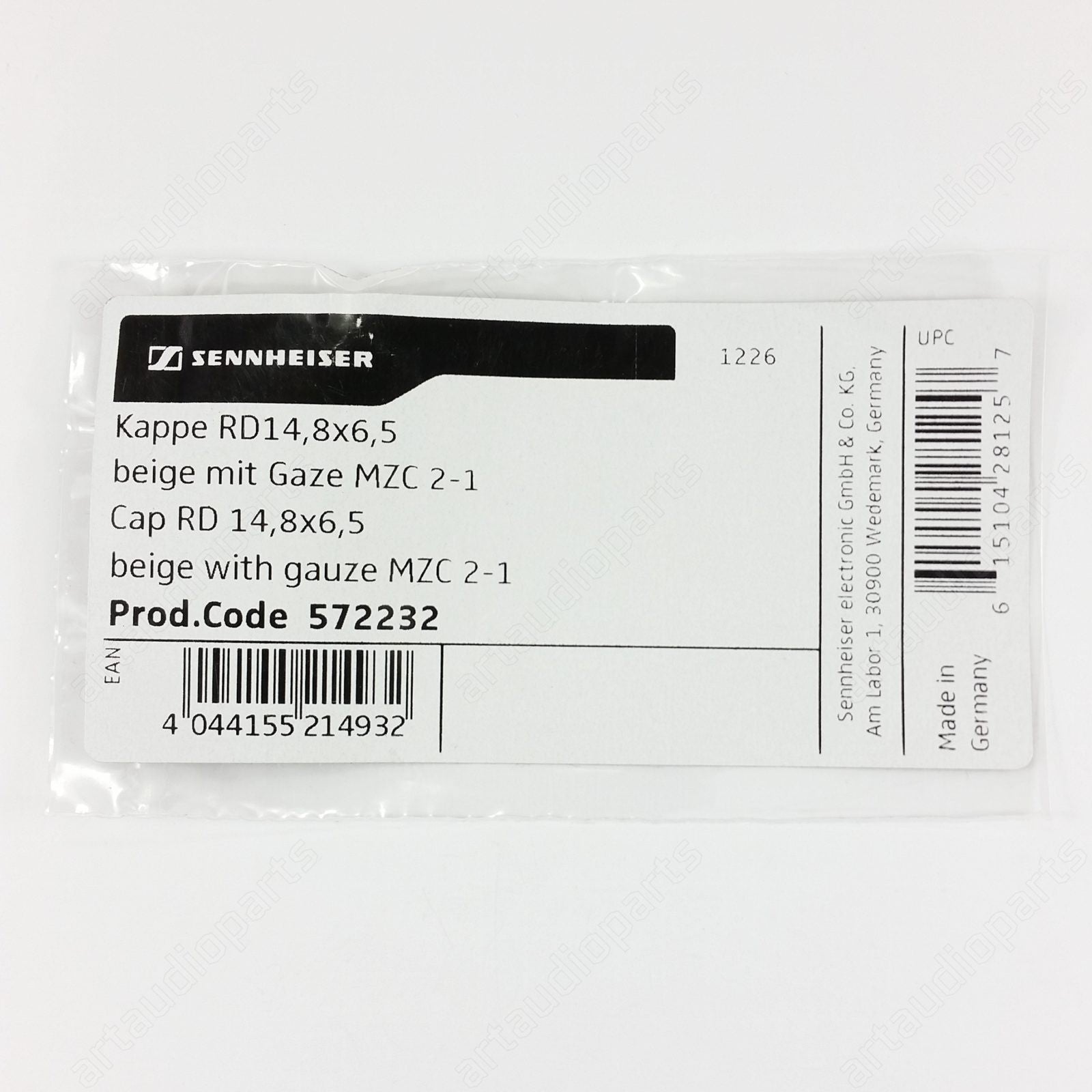572232 Mic Cap beige Short version 6.5mm MZC2-1 for Sennheiser HSP2
